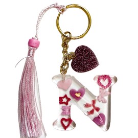 Rayna Initial Sparkle Resin Keychain "N" (pink)