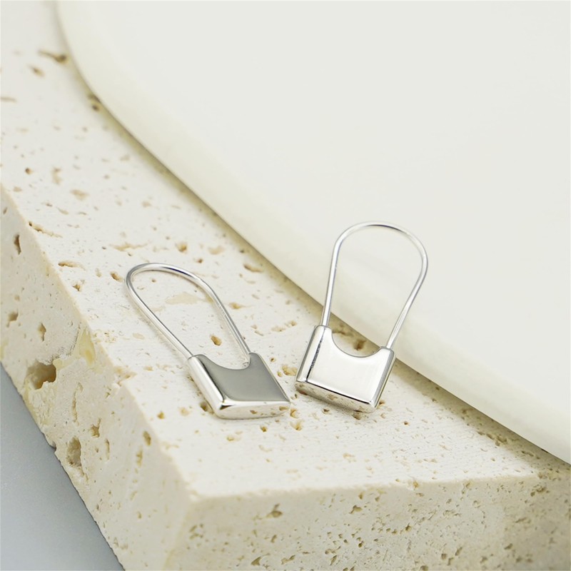 Sterling Silver Padlock Square Safety Pin Hoop Drop Cuff Earrings