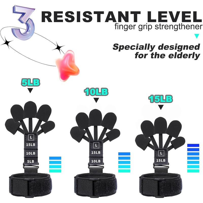 Pack of 2 Finger Extensors - 6 Level Hand Gripper,