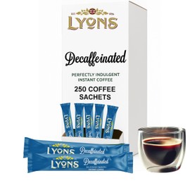 250pcs Lyons Individual Decaffeinated Instant Coffee Sachets - 1.5g Decaf Coffee Sticks - Single Serve Individual Hot Drink Sachets for Hotels, Offices and Travel
