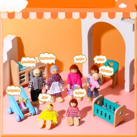 Civaner 52 Pcs Wooden Dollhouse Furniture Set Miniature Doll House with Dolls 1:12 Scale Dollhouse Accessories Include People Multicolor