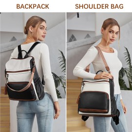 BOSTANTEN Leather Laptop Backpack for Women Designer Travel Backpack with Laptop Compartment Ladies Computer Shoulder Bags Black＆Beige＆Brown