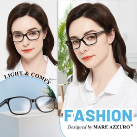 MARE AZZURO Lightweight Reading Glasses +4.00 Women Retro Rectangle Readers 1.0 1.25 1.5 1.75 2.0 2.25 2.5 2.75 3.0 3.5 4.0 5.0 6.0 (Black, 4.00)