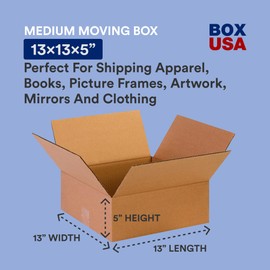 BOX USA 13 x 13 x 5 Corrugated Cardboard Boxes, Flat 13"L x 13"W x 5"H, Pack of 25 | Shipping, Packaging, Moving, Storage Box for Home or Business, Strong Wholesale Bulk Boxes