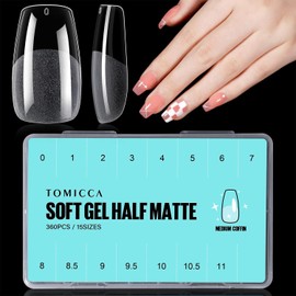TOMICCA Medium Coffin Nail Tips - Tips for Gel Nails, Nail Tips, False Nails, Pre-Shaped Matt, Nail Tips for Nails, Full Cover Nail Tips for Nail Salons and DIY Nail Art, 15 Sizes, 360 Pieces
