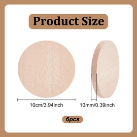 NBEADS 6 Pcs Unfinished Wooden Circles, 10cm Wood Slices Wood Rounds for Crafts Wooden Cutouts Round Wooden Disc Circles for DIY Wood Craft Painting Wedding Coasters Home Decoration, 1cm Thick