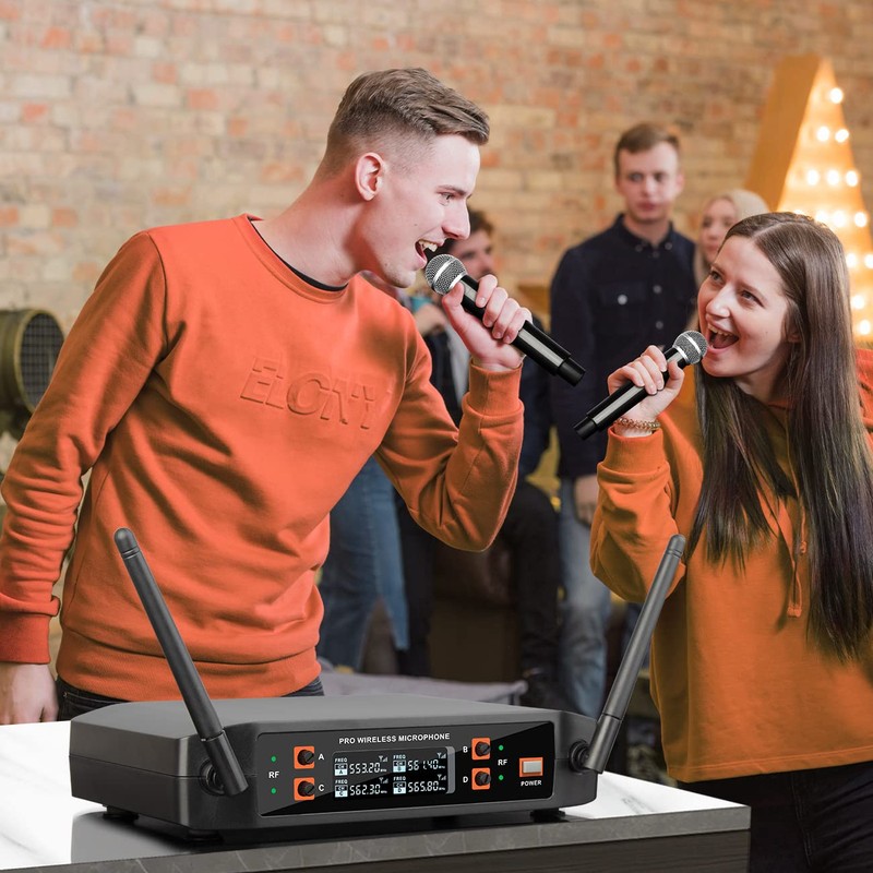 Depusheng DX4 Wireless Microphone, Professional 4 Channels Karaoke Handheld System