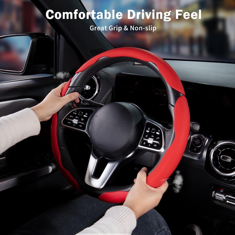 Nappa Leather Car Steering Wheel Cover for Men Women, Ultra-Thin