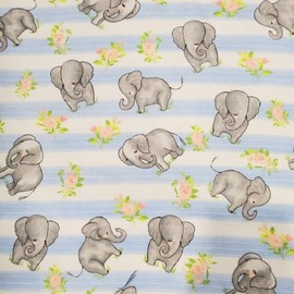 Fat Quarter - Baby Elephant Flannel 100% Cotton Fabric ~ 18 inches x 21 inches ~ Sewing, Quilting Blue and White Stripe