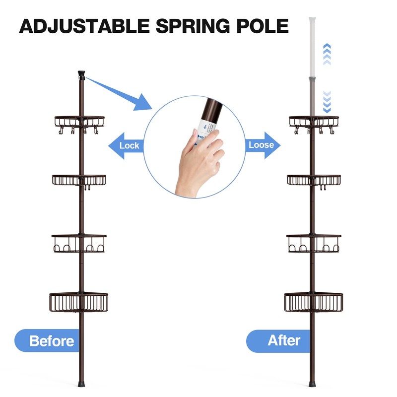 Corner Shower Caddy Tension Pole: Stainless Steel Rustproof 4-Tier Shower