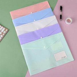 NEBURORA 10 Pack Plastic Envelopes Folders, Clear Plastic Folders with Snap, A4 File Folder with Label Pocket, for School Home Work Office, 5 Colors, A4 Size