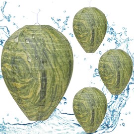 ZeeDix 4 Pack Hanging Fake Wasp Nest for Indoor and Outdoor, Home and Garden(8.66"×11",Dark Green)