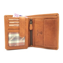 Hill Burry Genuine Leather Wallet Skull with RFID Protection, brown, coin purse