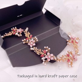 Lizzie Kay Pink Floral Hair Vine Drape Crystal Headpiece Wedding Bridesmaid Bridal Women