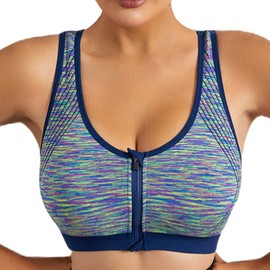 Dress Cici Blue Zip Front Sports Bra with Racerback and Colorful Fabric, Wireless Sport Bra Asia Size M