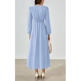 PRTTYGARDEN Womens Long Sleeve Maxi Dress 2025 Spring Trendy Elegant V Neck Flowy Wedding Guest Holiday Formal Long Dresses (Light Blue,Medium)