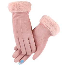 GSrenyu Womens Winter Warm Gloves,Touchscreen Gloves,Fleece Lined Full Finger Mittens,Windproof Soft Hand Gloves for Women Girls Running Cycling Skiing Texting(Pink)