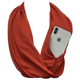 Pop Fashion Shop Solid Color Zipper Pocket Infinity - Use as a Face and Mouth Covering Device (Red)