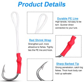 Assist Fishing Hooks-50pcs Live Bait Jig Assist 420 Stainless Steel Fishing Hooks with Strong PE Braid Fishing Line (6/0-50pcs)