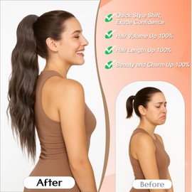 Benehair Ponytail Extension 26" Long Curly Wave Clip in Hair Extension Natural Fashion Drawstring Ponytail Synthetic Clip in Ponytail Hair Pieces for Women (Light Blonde with Highlight, 120g)