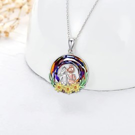 TREE NEST Collar de Buenas Hermanas y Girasol con Colgante, Joyería de Árbol de la Vida con Cristal, Joyería para Mejores Amigas y Mujeres, Regalo para Cumpleaños y Navidad, Plata