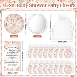 Yuntau 36 Sets Baby Shower Favors for Adults 2.76'' Compact Mirrors Bulk with Thank You Cards Organza Bags Pocket Makeup Mirrors for Guests Return Gift Bridal Wedding Gender Reveal Party(It's a Girl)