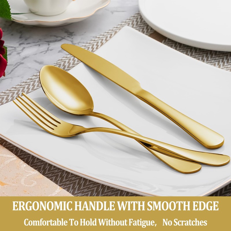 40 Pcs Gold Silverware Set Service for 8, Premium Stainless