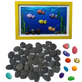 ruidinaways Pack of 50 Stones for Painting & 1 Blank Wooden Board for Painting, 1.5-3 cm Flat Pebbles for Painting, River Stones, Beach Pebbles, Decorative Stones for Painting, Decoration, Art