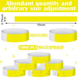 Epakh 1000 Pcs Paper Wristbands Neon Wrist Bands Waterproof Hand Bands for Events Lightweight Concert Wristbands Neon Colored Adhesive Wristbands for Party (Yellow)
