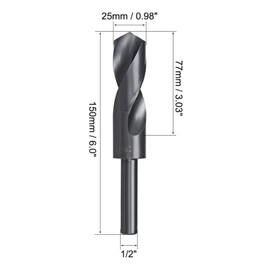 25mm Reduced Shank Drill Bit,½” Reduced Shank High Speed Steel Twist Drill Bit,High Speed Steel HSS 9341 Black Oxide with 1/2 Inch Straight Shank (1 Pcs)