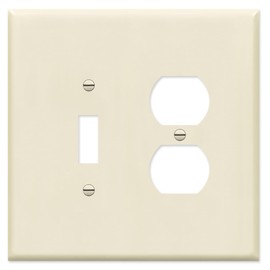 OVERSIZED 2 Gang Combo Metal Wall Plate - Ivory - (1) Outlet - Duplex with (1) Toggle Style Combination Light Switch Plate Cover, Stamped Steel Painted Beige, Made in USA, UL Listed, 5.5 x 5.5