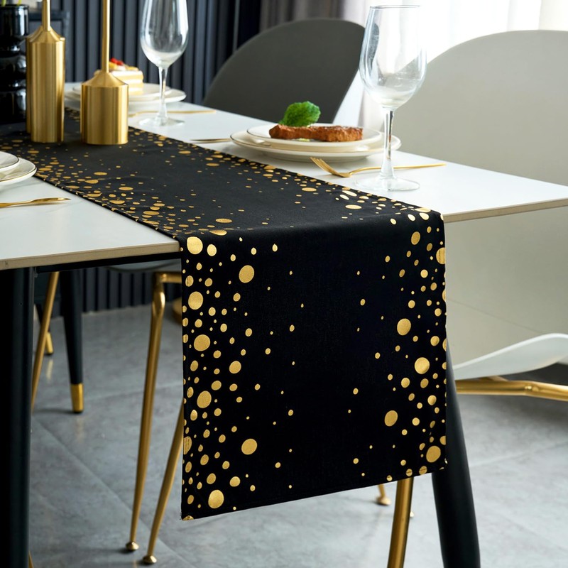 Table Runner Black and Gold 30 x 183 cm Polyester