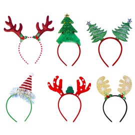 6 Pieces Xmas Headbands Christmas Headbands for Women Kids Adults Baby Girls Christmas Hats Reindeer Antlers Headband Hair Hoop with Ears Headwear Christmas Costume Party Decoration