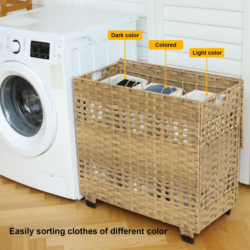 OIAHOMY Laundry Hamper with Lid, 135L Clothes Hamper with 3