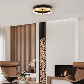 Globe Electric 66000134 27W LED Integrated Flush Mount Ceiling Light, Etched Acrylic Edge Lit Shade, Matte Brass Accents, 1800 Lumens, 2700 Kelvin, 90 CRI, Dimmable, 50 000 Hour Lifespan