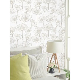 Peel and Stick Wallpaper Beige and White Floral Wallpaper 17.3inx118.1in Self Adhesive Contact Paper Removable Decorative Wall Paper for Bedroom Bathroom Cabinets Decor Vinyl