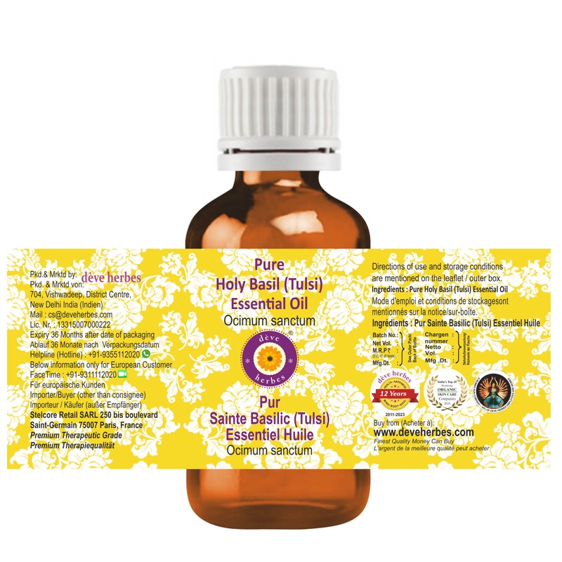 Deve Herbes Pure Holy Basil (Tulsi) Essential Oil (Ocimum sanctum)-10ML