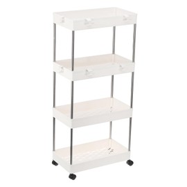 PATIKIL Slim Storage Cart, 4 Tier Mobile Shelving Unit Bathroom Storage Organizer Rolling Utility Cart Storage Slide Cart for Bathroom Office Kitchen Laundry Room, White