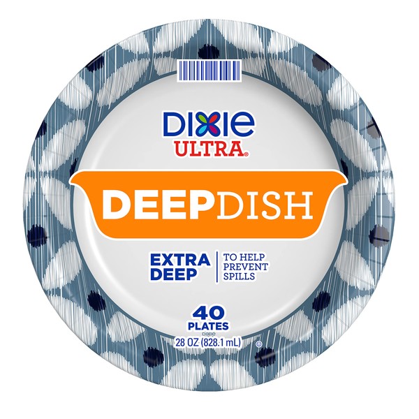 Dixie Ultra Deep Dish Paper Plates, 9 9/16 inch Dinner Size Printed Disposable Plates, 40 Count (1 Pack of 40 Plates)