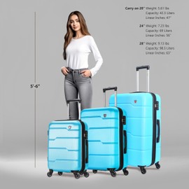 DUKAP RODEZ Hardside Luggage Set with Ergonomic Handles and TSA Lock | Spacious Travel Suitcase with Four Spinner Wheels and Studs | (20/24/28) 3 Piece Luggage Set | Light Blue