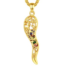 Vito 925 Sterling Silver Cornicello Necklace for Women, 18K Gold Plated Italian Horn Pendant Chakra Stone Hollow Pepper Lucky Pendant Protection Amulet Jewelry Gift for Mom Wife, 24"