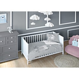 Carpe Sonno Reversible Children's Bed Linen 135 x 100 cm Unicorn Bed Linen for Babies Girls - Cotton Baby Bedding Set 2-Piece with Pillowcase 40 x 60 cm Duvet Cover Grey