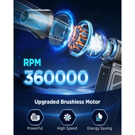 Hingso Compressed Air Duster, 360000RPM Powerful Electric Air Duster with Brushless Motor, 5-Gear Rechargeable Cordless Air Blower Turbo Fan, Mini Jet Dry Blower for PC, Keyboard, Snow, Car, Outdoors