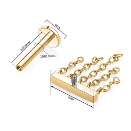 hengkaixuan Gold Labret Jewellery G23 Titanium Labret Stud 16G Cartilage Earring Lip Tragus Earring Internally Threaded Conch Earring Chain Helix Medusa Monroe Stud Flatback Earring Lobe Earring 8mm