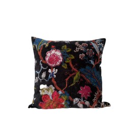 Alia Enterprises Velvet Floral Flower Throw Pillow Cover, Couch Bohemian Accent, 18 x 18 inches, Colorful Boho Chic (Black, 16" x 16")