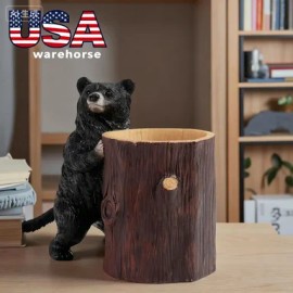 1pc Black Bear Resin Pen Holder, Realistic Standing Bear Desk Organizer, Resin Decorative Pen Holder & Vase, Perfect for HomeColor: Black, Size: M