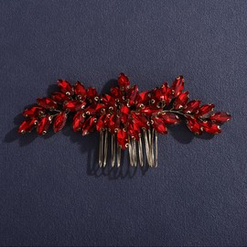 Teyglen Red Rhinestone Bridal Hair Comb Bride Crystal Wedding Hair Comb Simple Crystal Hair Piece Headpiece for Women Party Prom Wedding Hair Accessories (Red)