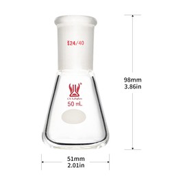 CS Labglass 50ml Erlenmeyer Flask with 24/40 Standard Taper Outer Joint, Borosilicate Glass, Chemistry Lab Glassware