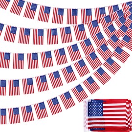 200 Pcs American Flag Banner 164 Feet Mini Independence Day Small Banner Flags Usa American String Pennant Banners for Patriotic 4th of July Decorations