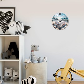 XNM Analog Blue Beach Wall Clocks for Living Room Office Coastal Sea Shell Wall Clock Battery Operated 12 Inch Modern Round Glass Wall Clock Non Ticking